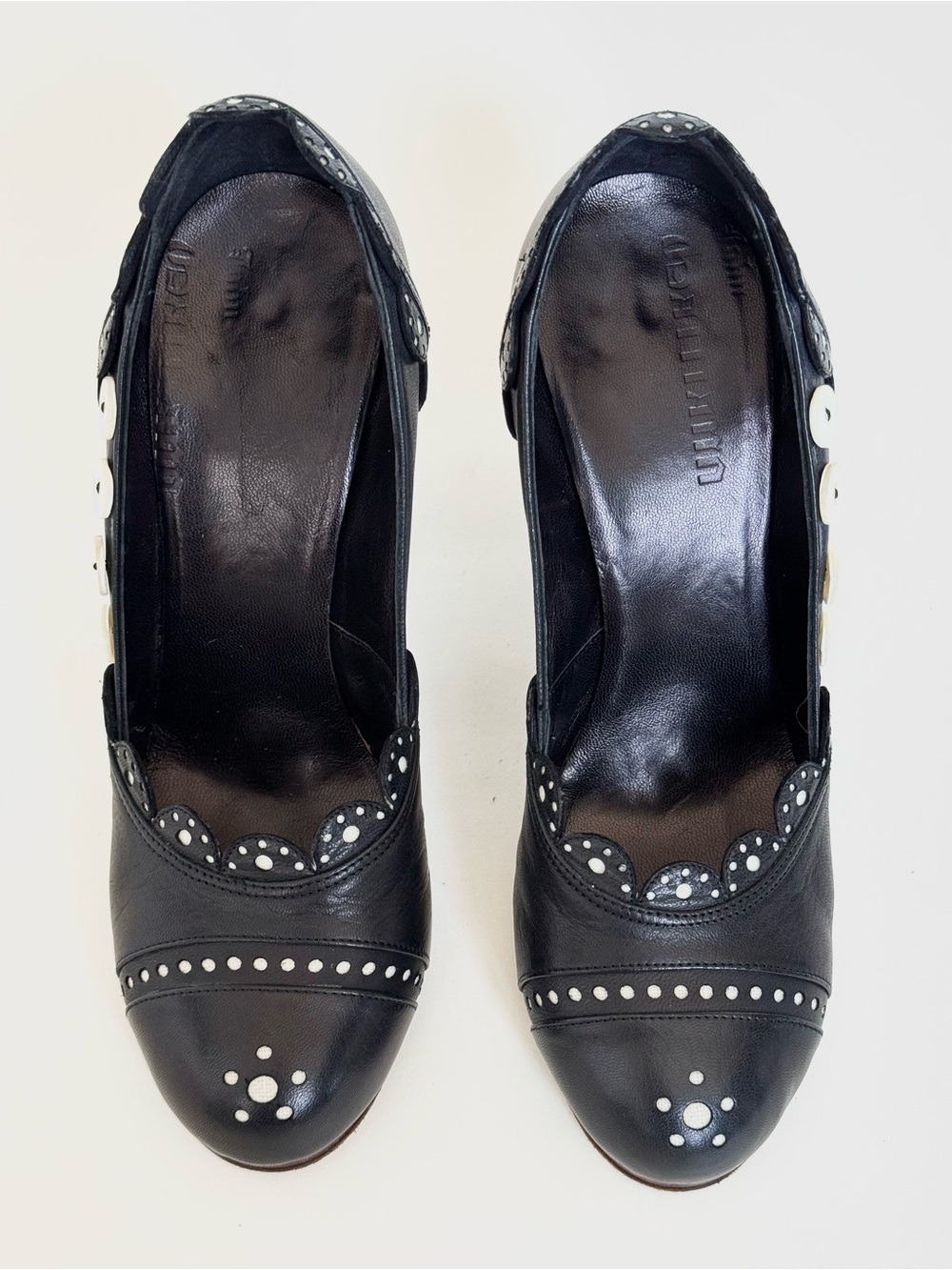 Vintage John Galliano Black Leather Scalloped Heels with Button Accents - Italy - Picture 4 of 11